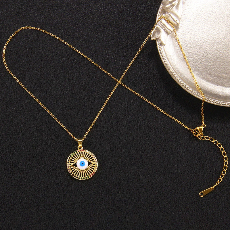 Gold Plated Anti Tarnish Stainless Steel Evil Eye Themed Multicolor Pendant