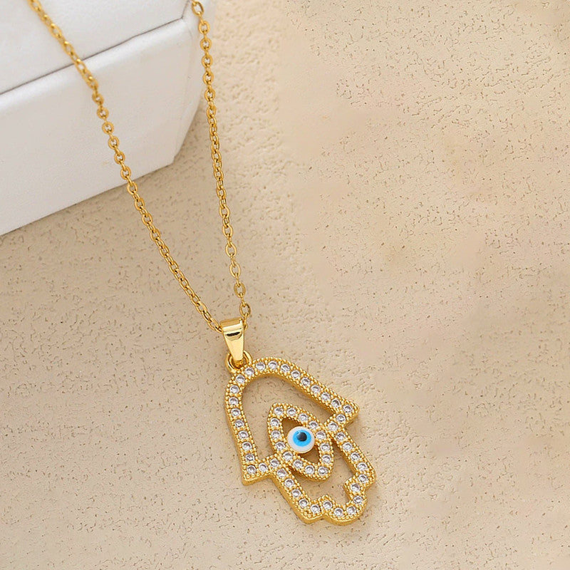 Gold Plated Anti Tarnish Stainless Steel Evil Eye Themed Buddha Hand Pendant