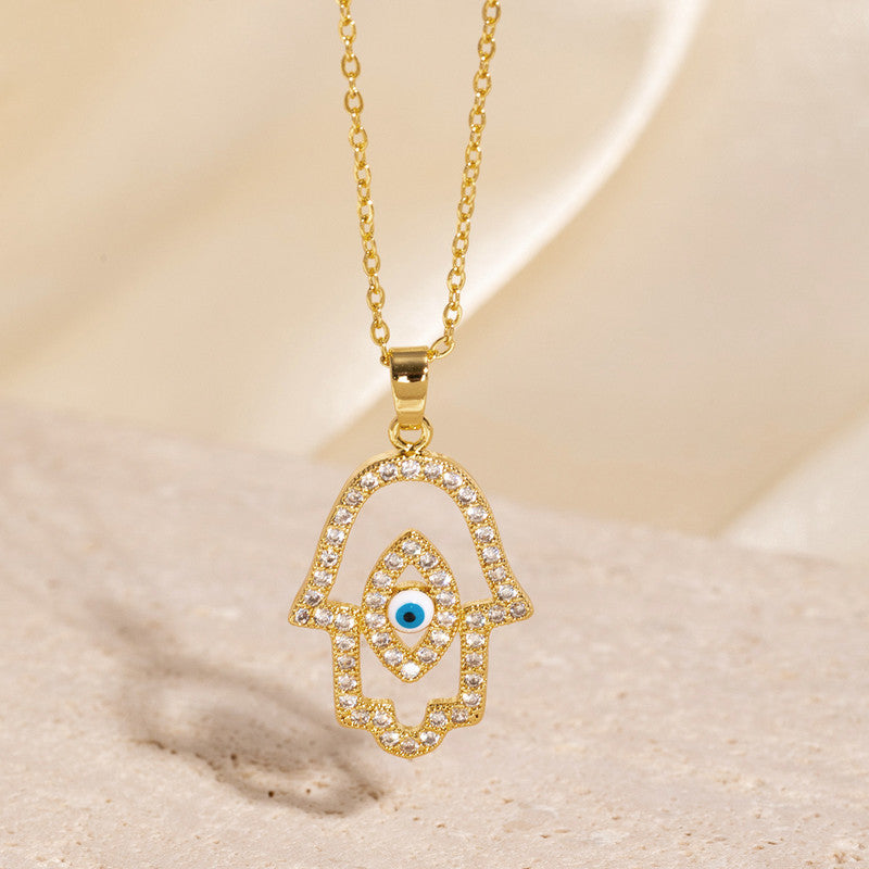 Gold Plated Anti Tarnish Stainless Steel Evil Eye Themed Buddha Hand Pendant