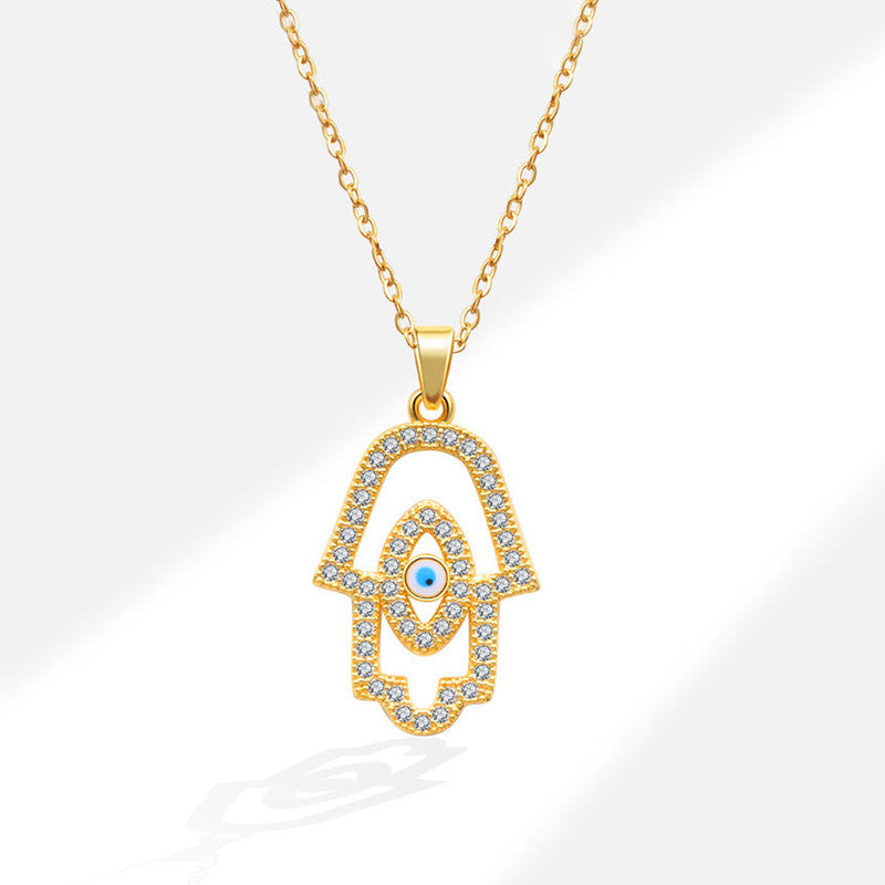 Gold Plated Anti Tarnish Stainless Steel Evil Eye Themed Buddha Hand Pendant