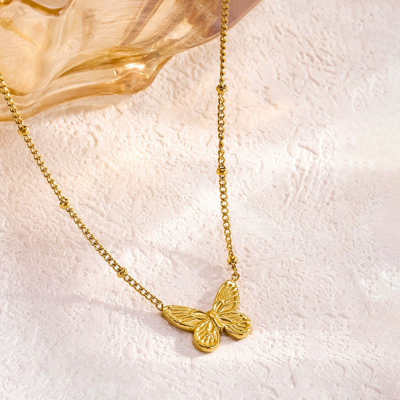 Gold Plated Anti Tarnish Stainless Steel Butterfly Themed Pendant