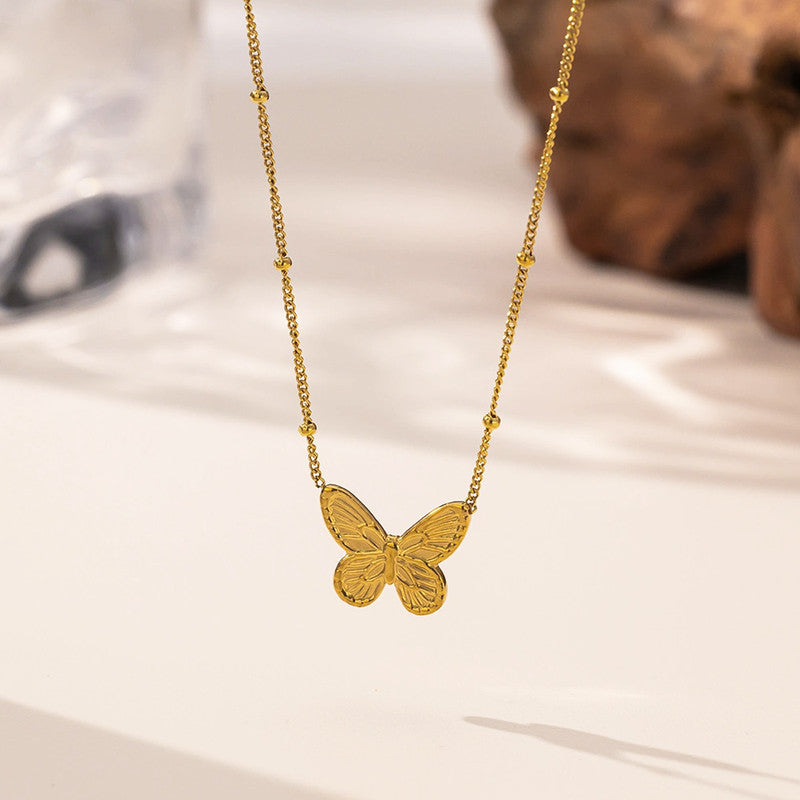 Gold Plated Anti Tarnish Stainless Steel Butterfly Themed Pendant