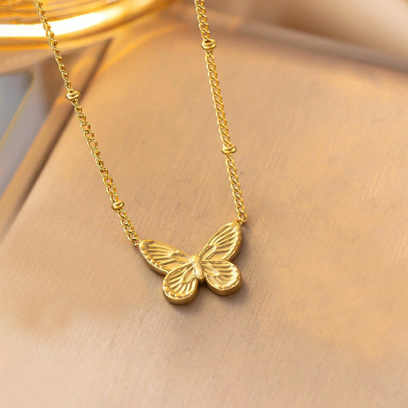 Gold Plated Anti Tarnish Stainless Steel Butterfly Themed Pendant