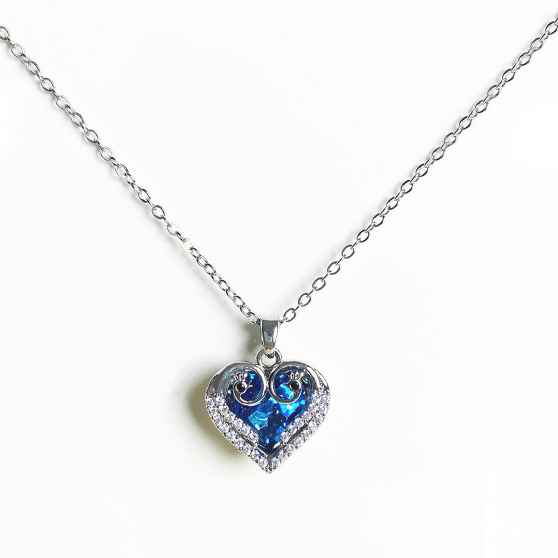 Gold Plated Anti Tarnish Stainless Steel Heart Themed Blue Pendant