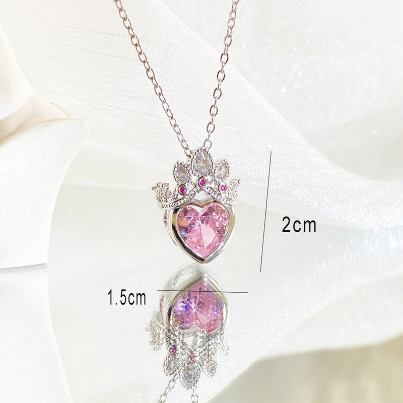 Gold Plated Anti Tarnish Stainless Steel Heart Themed Pink Crown Pendant