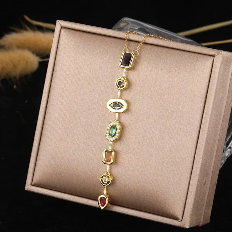 Gold-Plated Anti Tarnish Spectrum Chunky CZ Pendant