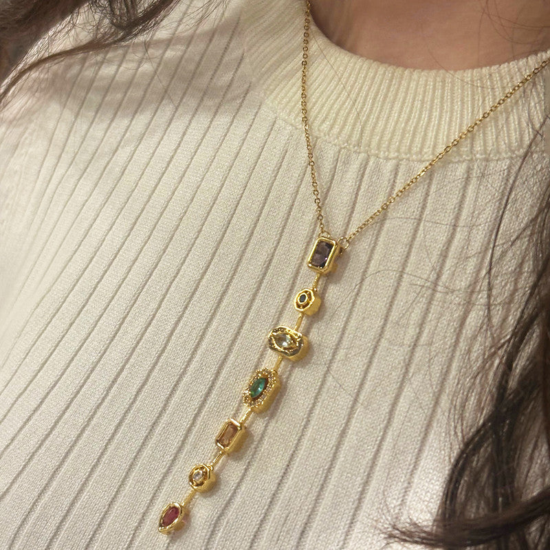 Gold-Plated Anti Tarnish Spectrum Chunky CZ Pendant