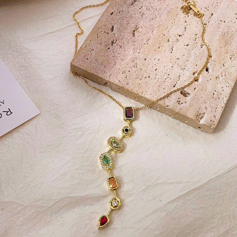 Gold-Plated Anti Tarnish Spectrum Chunky CZ Pendant