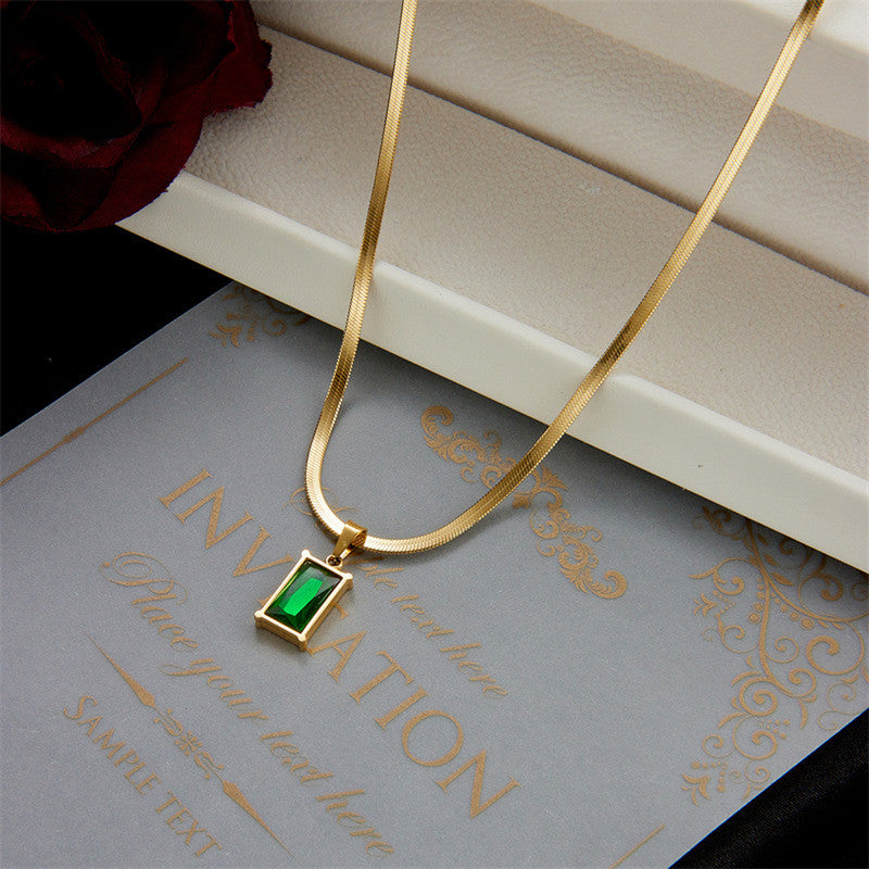 Gold-Plated Anti Tarnish Green Geometric Pendant (Thin Chain)