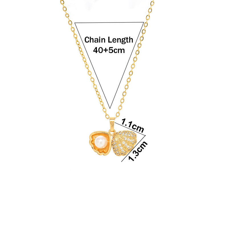 Gold Plated American Diamond Studded Shell Shaped Pendant