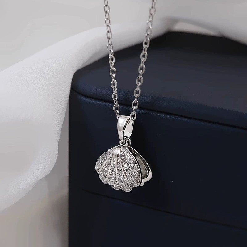 Silver Plated Anti Tarnish American Diamond Studded Shell Shaped Pendant