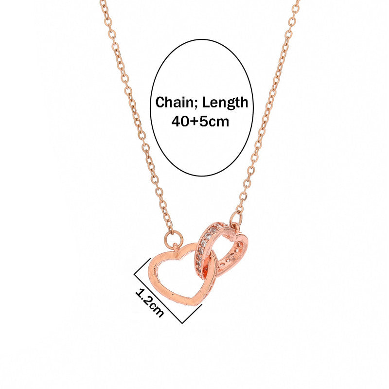 Rose Gold Plated American Diamond Studded Dual Hearts Pendant