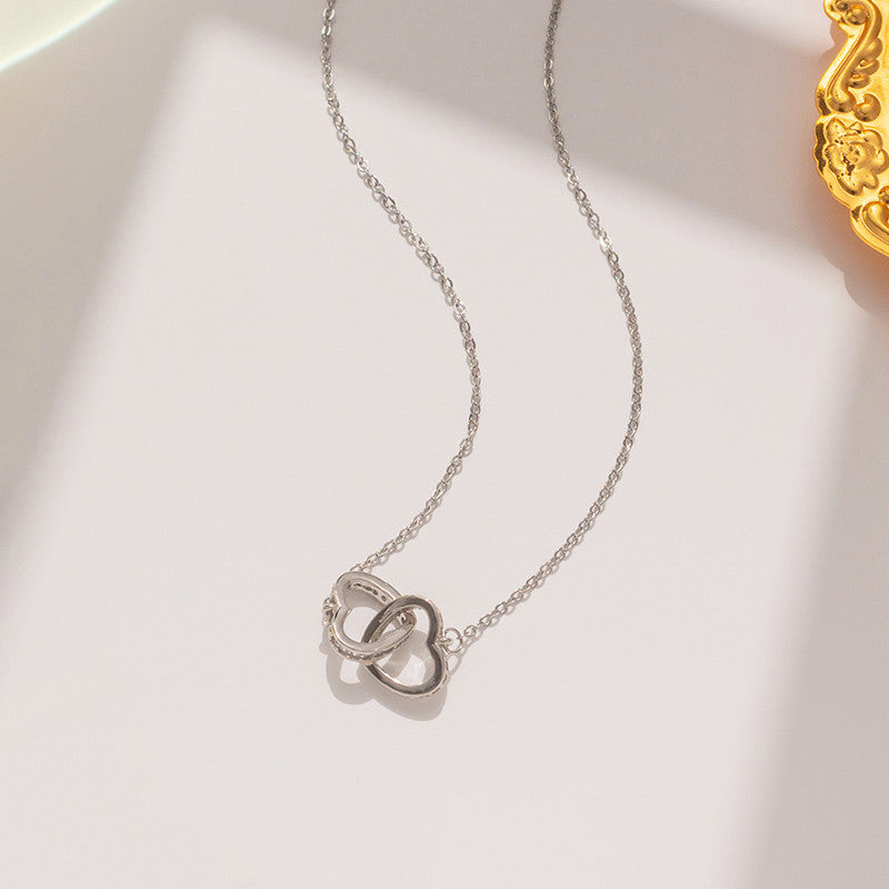 Silver Plated Anti Tarnish American Diamond Studded Dual Hearts Pendant