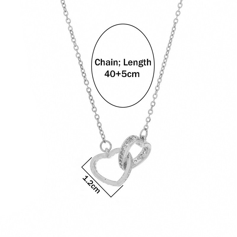Silver Plated Anti Tarnish American Diamond Studded Dual Hearts Pendant