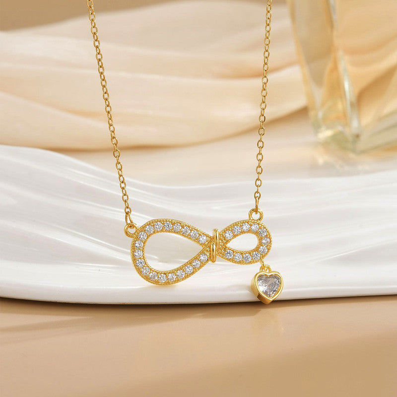 Gold Plated Stainless Steel American Diamond Studded Infinity Themed Pendant