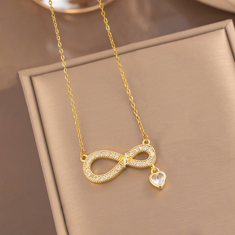 Gold Plated Stainless Steel American Diamond Studded Infinity Themed Pendant