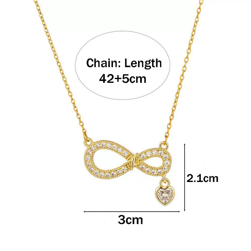 Gold Plated Stainless Steel American Diamond Studded Infinity Themed Pendant