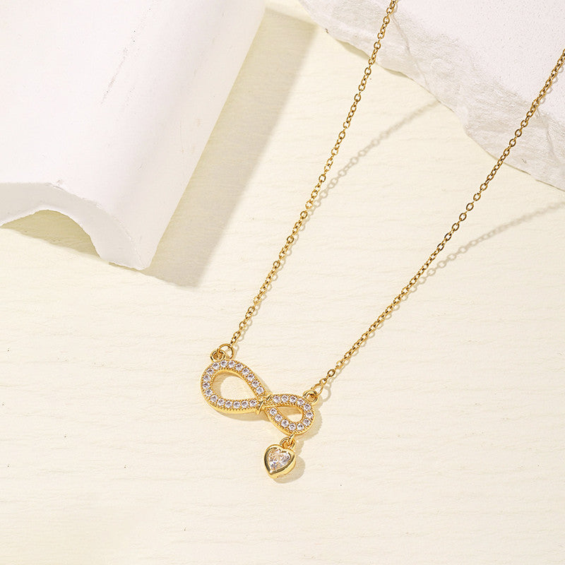 Gold Plated Stainless Steel American Diamond Studded Infinity Themed Pendant