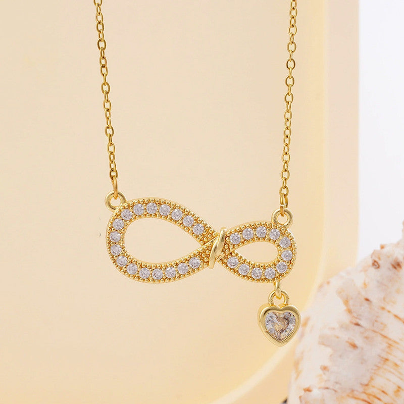 Gold Plated Stainless Steel American Diamond Studded Infinity Themed Pendant