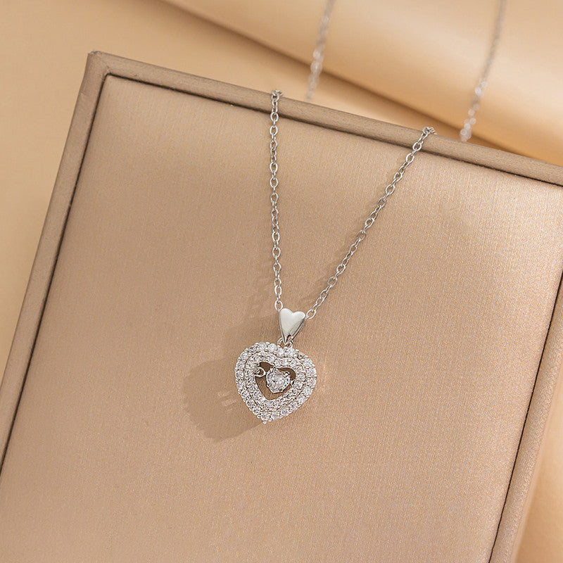 Silver Plated Stainless Steel American Diamond Studded Anti Tarnish Heart Themed Pendant