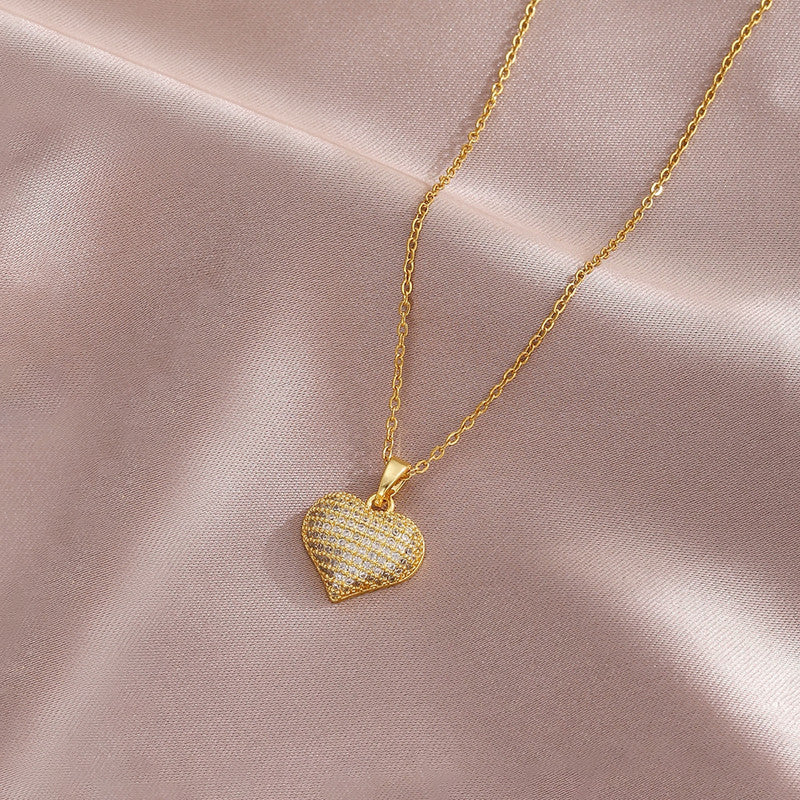 Gold Plated Stainless Steel American Diamond Studded Heart Themed Pendant
