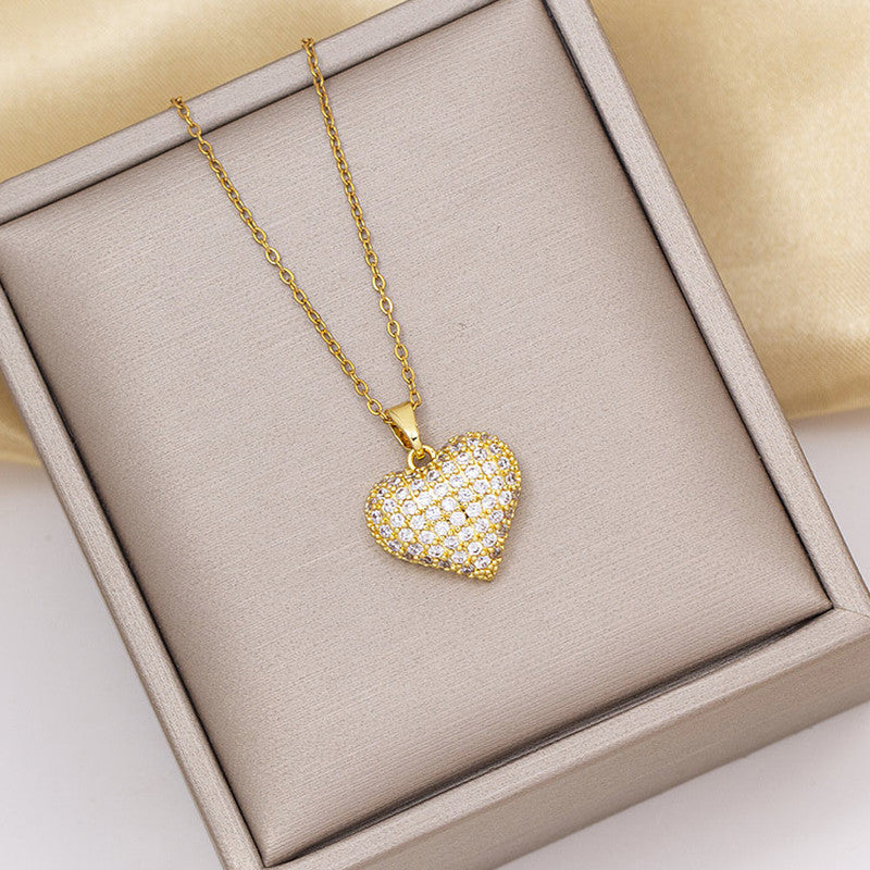 Gold Plated Stainless Steel American Diamond Studded Heart Themed Pendant