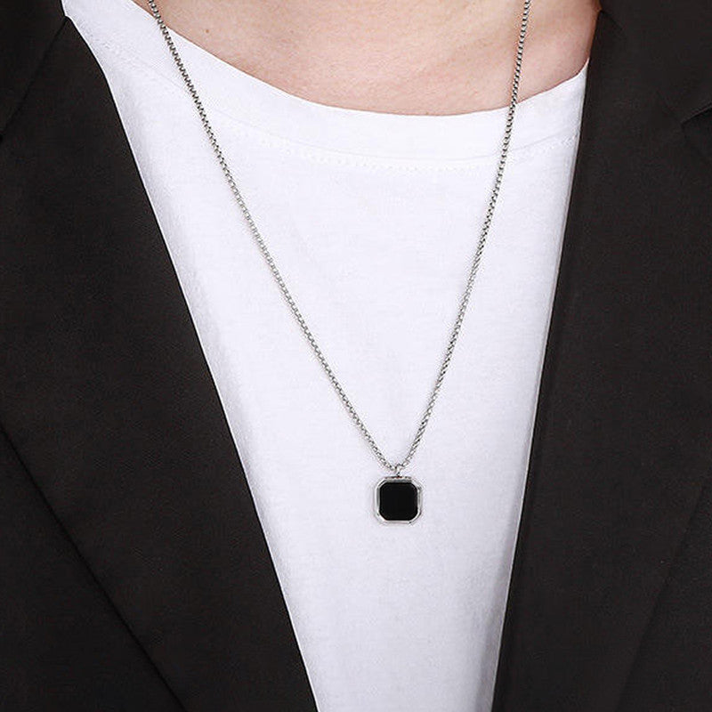 Silver Plated Stainless Steel Anti Tarnish Black Square Hip Hop Party Pendant For Men