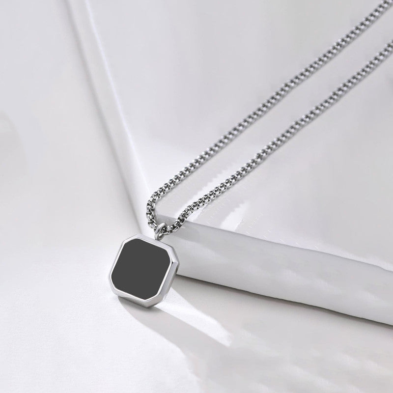 Silver Plated Stainless Steel Anti Tarnish Black Square Hip Hop Party Pendant For Men