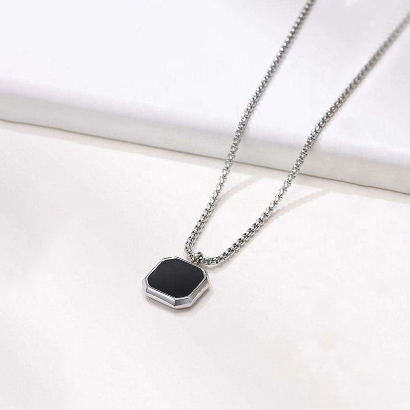 Silver Plated Stainless Steel Anti Tarnish Black Square Hip Hop Party Pendant For Men