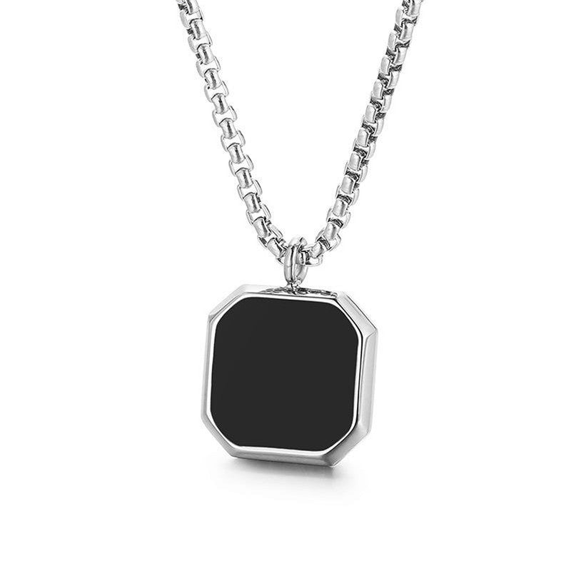 Silver Plated Stainless Steel Anti Tarnish Black Square Hip Hop Party Pendant For Men