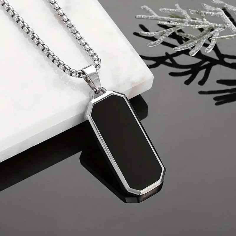 Silver Plated Stainless Steel Anti Tarnish Black Rectangular Hip Hop Party Pendant For Men