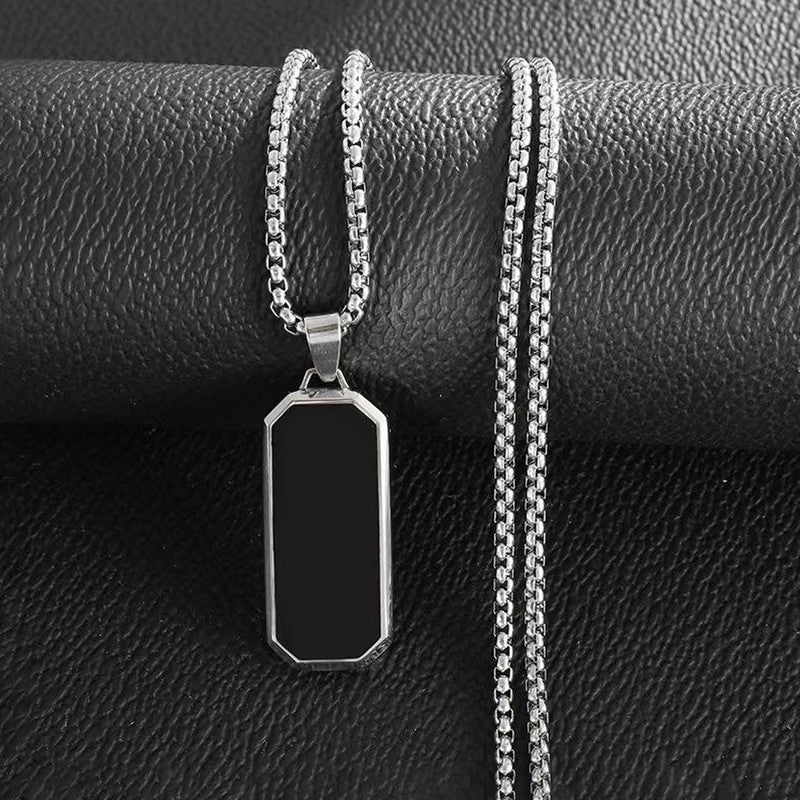 Silver Plated Stainless Steel Anti Tarnish Black Rectangular Hip Hop Party Pendant For Men