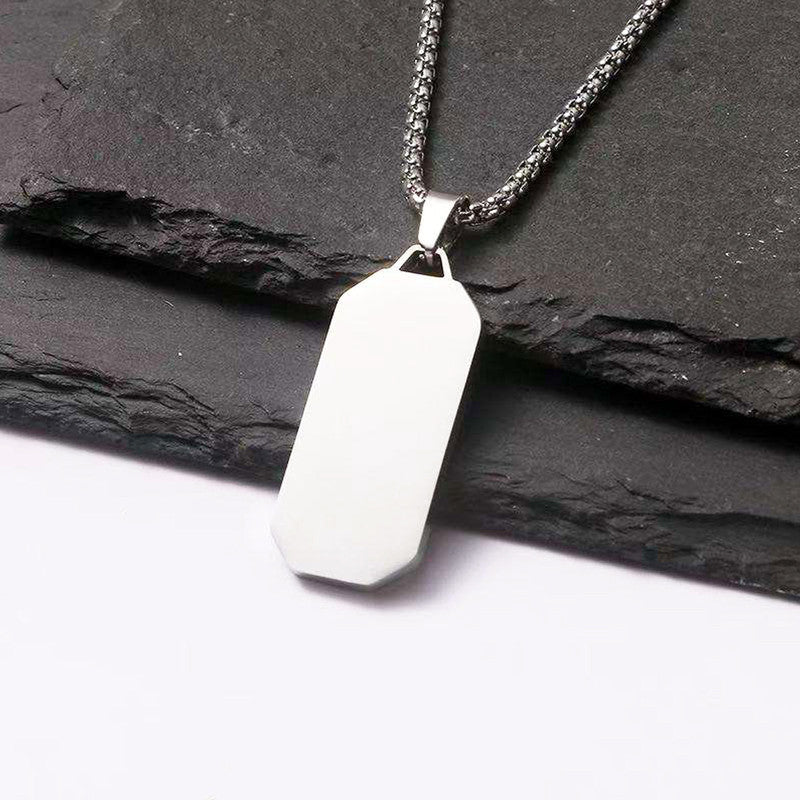 Silver Plated Stainless Steel Anti Tarnish Black Rectangular Hip Hop Party Pendant For Men