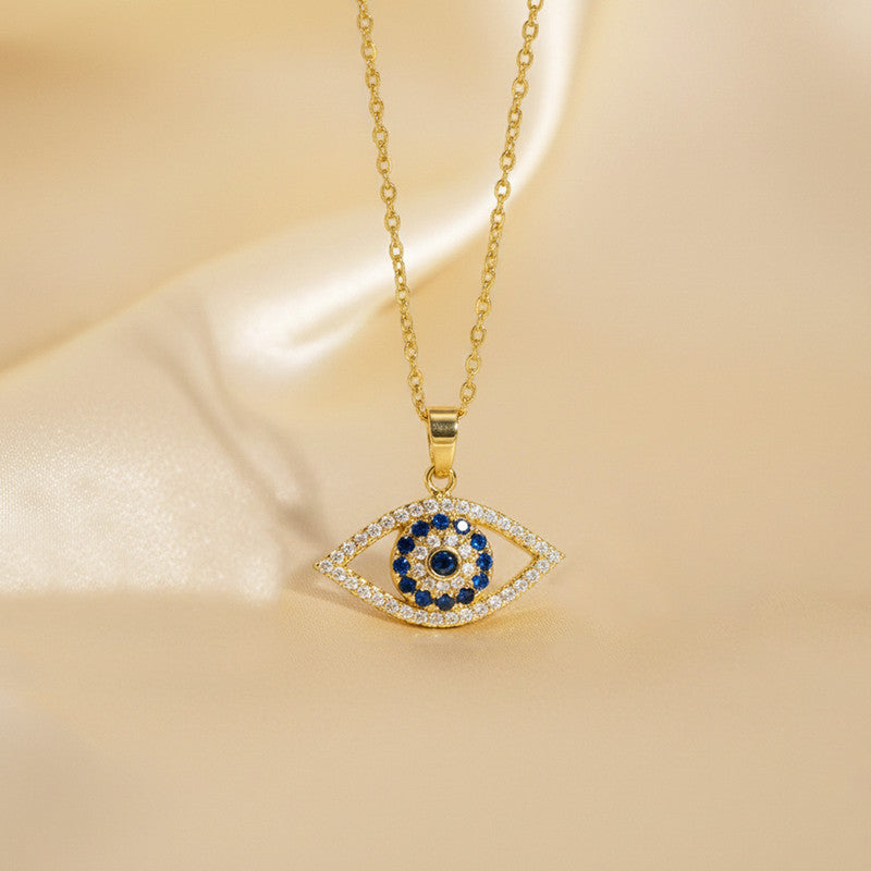Gold Plated Stainless Steel American Diamond Studded Evil Eye Themed Pendant