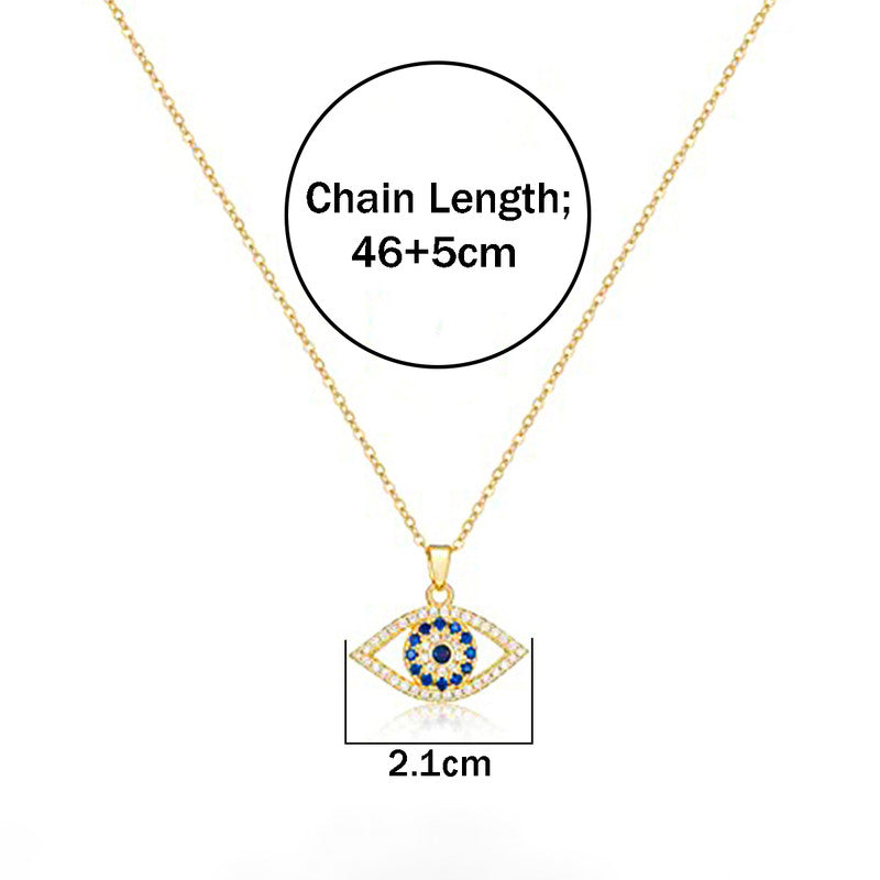 Gold Plated Stainless Steel American Diamond Studded Evil Eye Themed Pendant