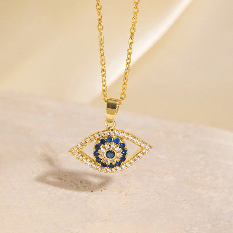 Gold Plated Stainless Steel American Diamond Studded Evil Eye Themed Pendant