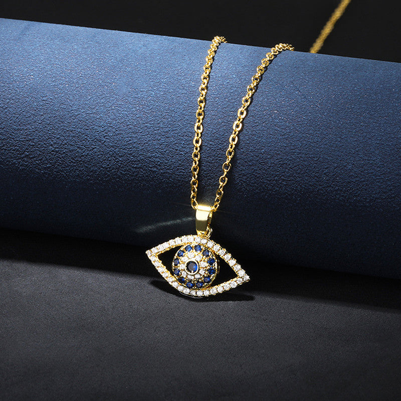 Gold Plated Stainless Steel American Diamond Studded Evil Eye Themed Pendant