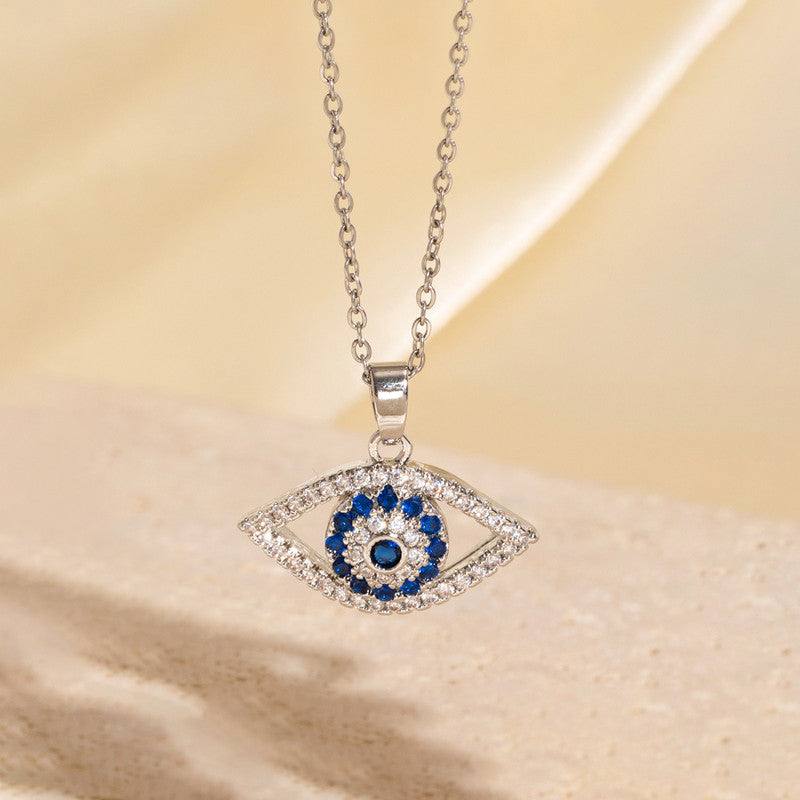 Silver Plated Stainless Steel American Diamond Studded Anti Tarnish Evil Eye Themed Pendant