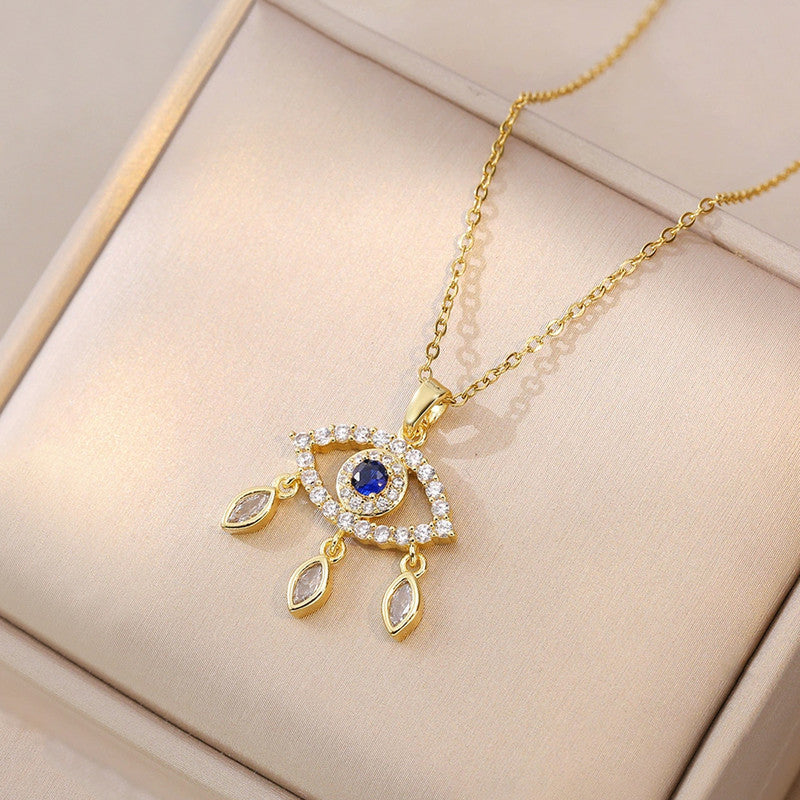 Gold Plated Stainless Steel American Diamond Studded Evil Eye Themed Pendant