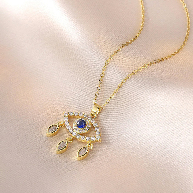 Gold Plated Stainless Steel American Diamond Studded Evil Eye Themed Pendant