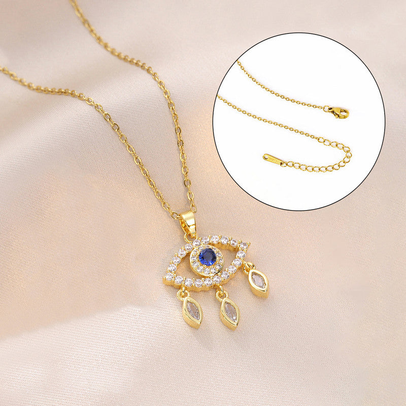 Gold Plated Stainless Steel American Diamond Studded Evil Eye Themed Pendant