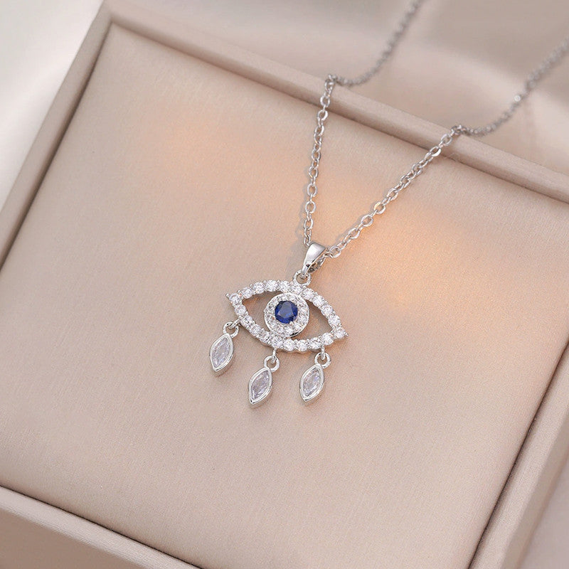 Silver Plated Stainless Steel Anti Tarnish American Diamond Studded Evil Eye Themed Pendant