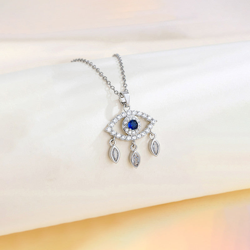 Silver Plated Stainless Steel Anti Tarnish American Diamond Studded Evil Eye Themed Pendant