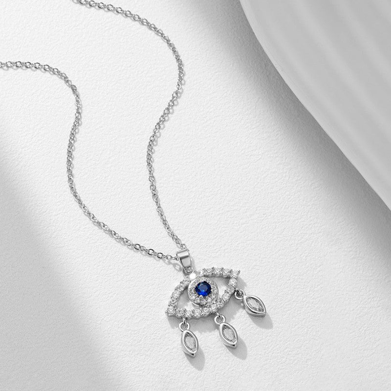 Silver Plated Stainless Steel Anti Tarnish American Diamond Studded Evil Eye Themed Pendant