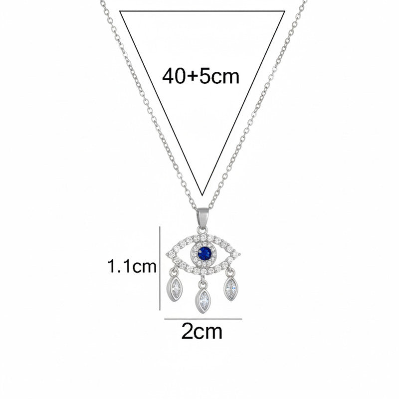 Silver Plated Stainless Steel Anti Tarnish American Diamond Studded Evil Eye Themed Pendant