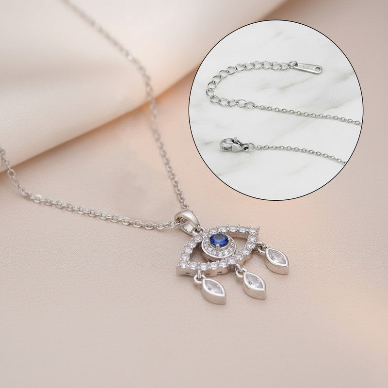 Silver Plated Stainless Steel Anti Tarnish American Diamond Studded Evil Eye Themed Pendant