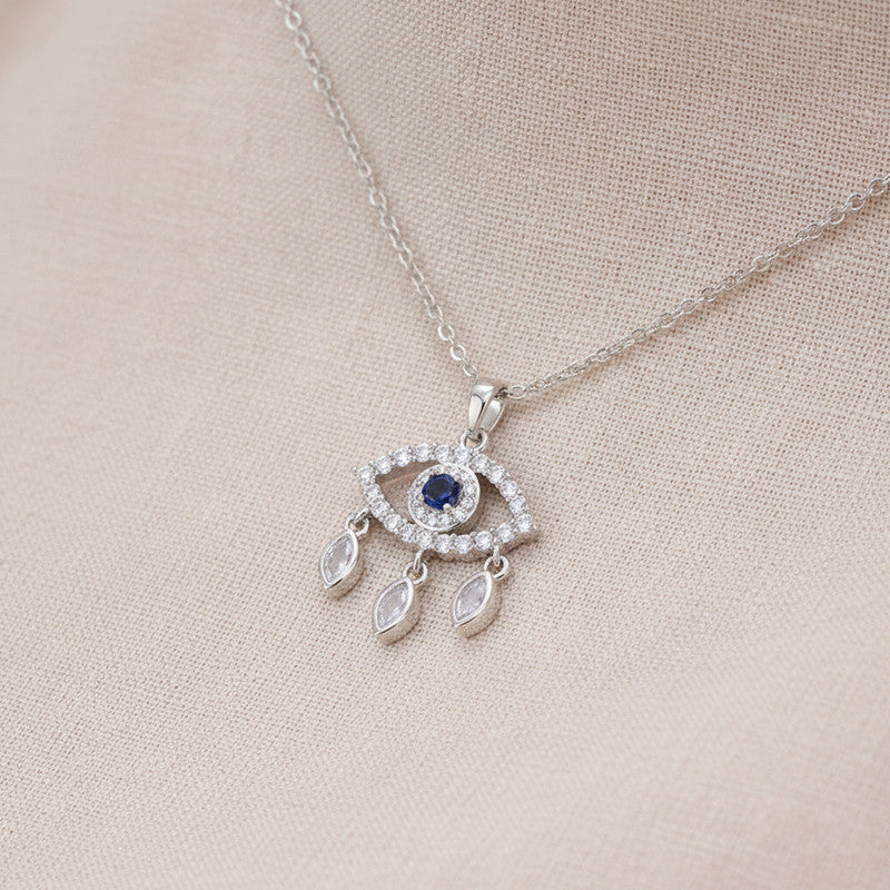 Silver Plated Stainless Steel Anti Tarnish American Diamond Studded Evil Eye Themed Pendant