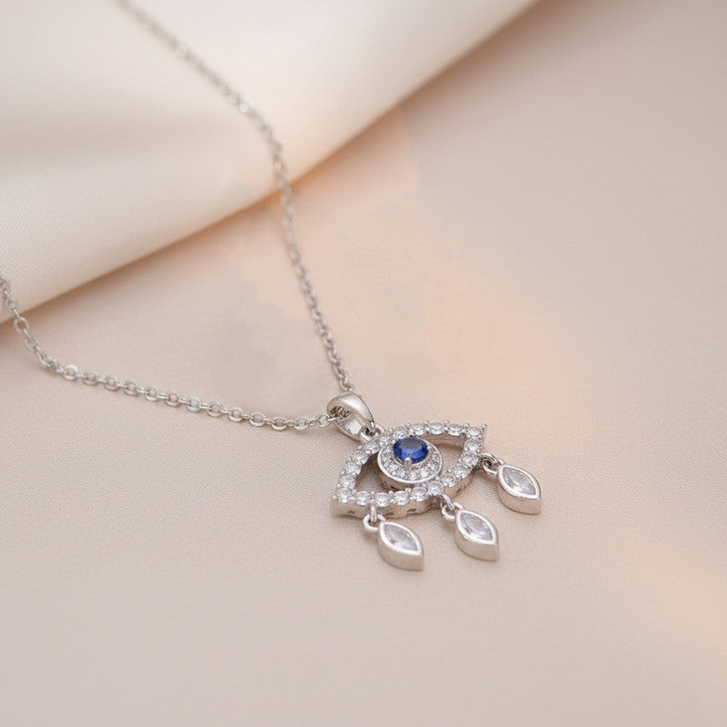 Silver Plated Stainless Steel Anti Tarnish American Diamond Studded Evil Eye Themed Pendant
