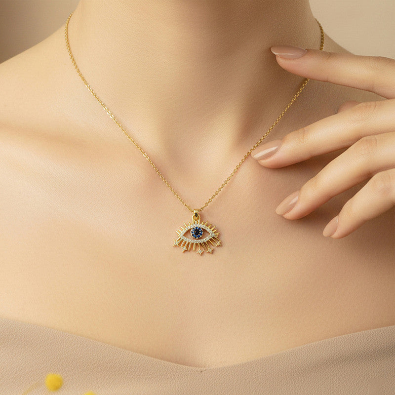 Gold Plated Stainless Steel American Diamond Studded Evil Eye Themed Pendant