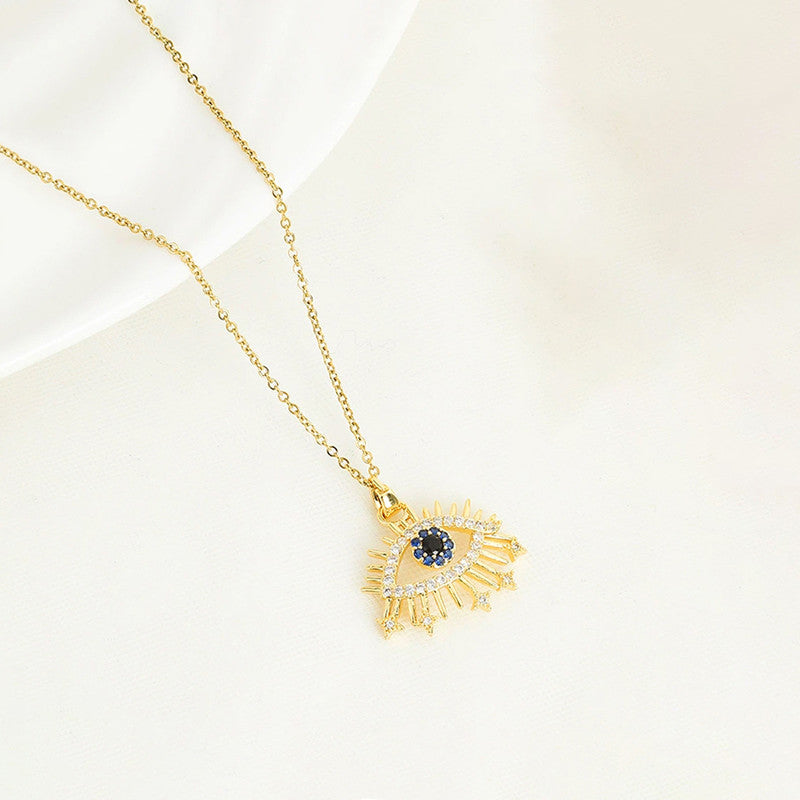 Gold Plated Stainless Steel American Diamond Studded Evil Eye Themed Pendant